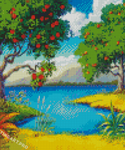 Apples Trees Near To Lake DIY Landscape Diamond Painting