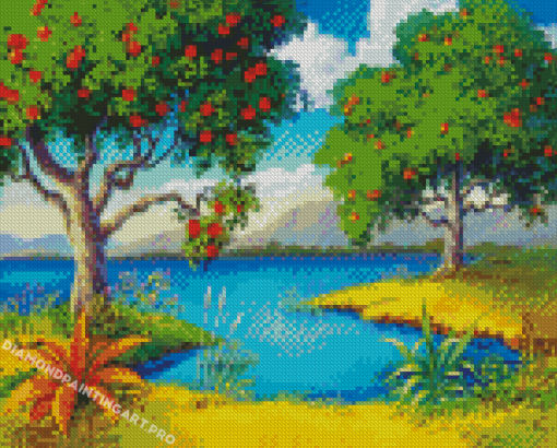 Apples Trees Near To Lake DIY Landscape Diamond Painting