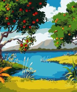 Apples Trees Near To Lake DIY Landscape Diamond Painting