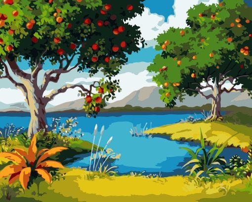 Apples Trees Near To Lake DIY Landscape Diamond Painting