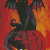 Bat Cat On Pumpkin Diamond Painting