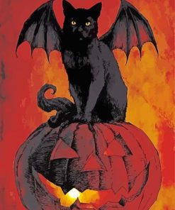 Bat Cat On Pumpkin Diamond Painting