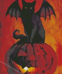 Bat Cat On Pumpkin Diamond Painting