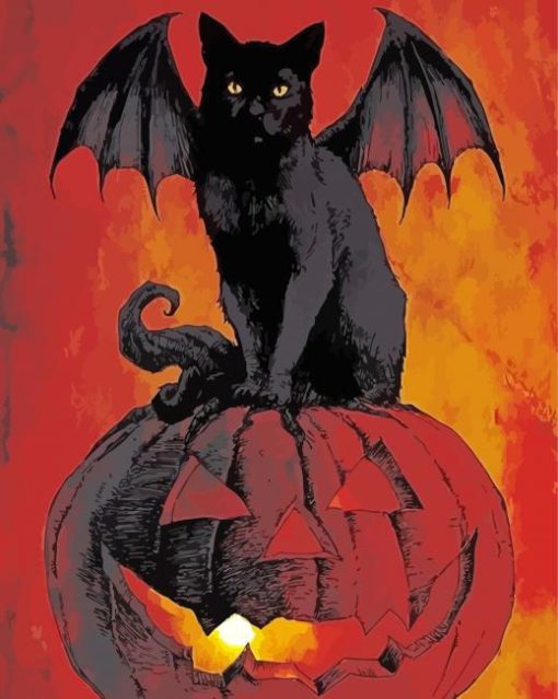 Bat Cat On Pumpkin Diamond Painting