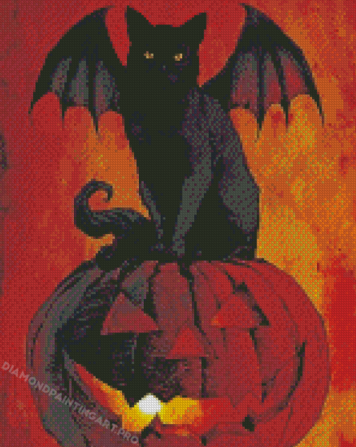 Bat Cat On Pumpkin Diamond Painting