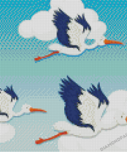 Cartoon Herons Flying Diamond Painting