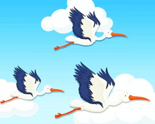 Cartoon Herons Flying Diamond Painting