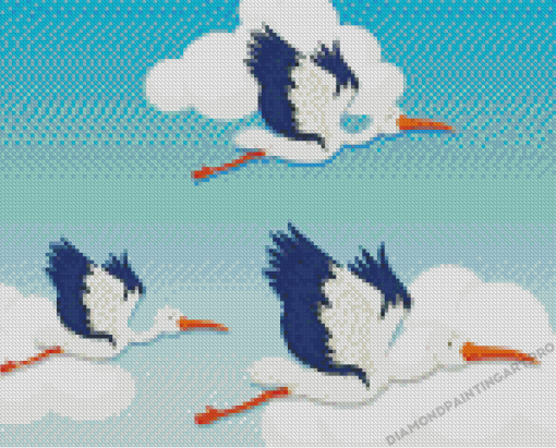 Cartoon Herons Flying Diamond Painting