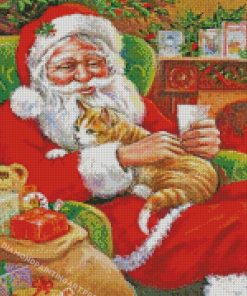 Christmas Santa With Cat Diamond Paintings