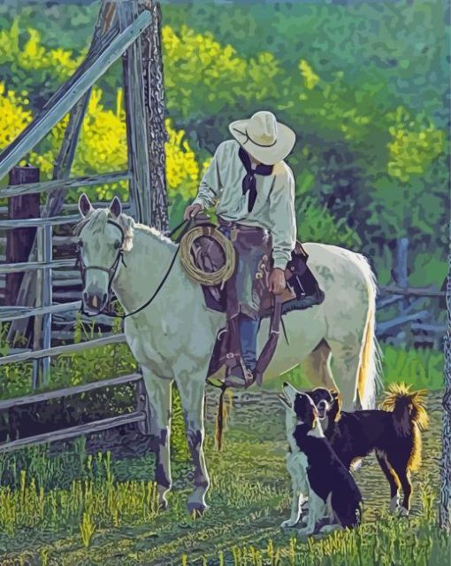 Cowboy And Dogs Diamond Paintings