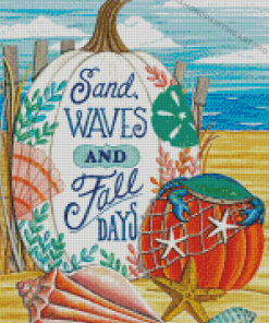 Fall Beach And Pumpkins Diamond Painting