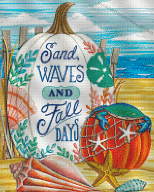 Fall Beach And Pumpkins Diamond Painting