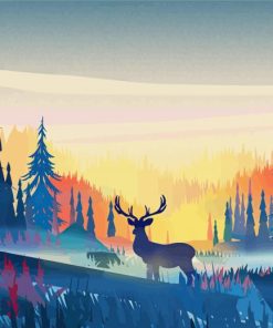 Forest Sunrise Deer Diamond Painting