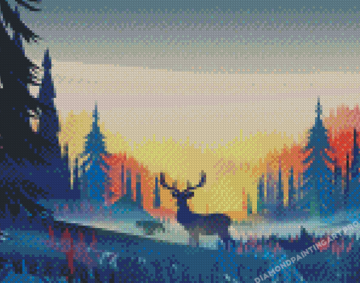 Forest Sunrise Deer Diamond Painting