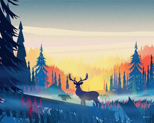 Forest Sunrise Deer Diamond Painting