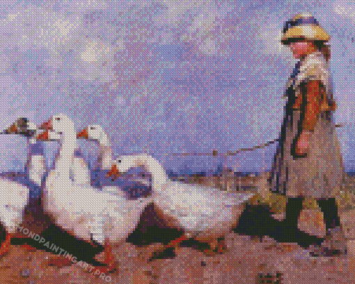 Girl With Ducks Diamond Painting