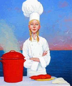 Girl Chef Cooking Seafood Diamond Paintings