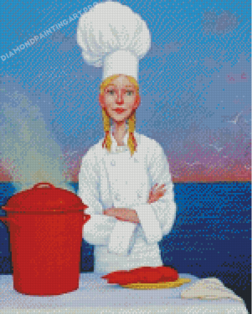 Girl Chef Cooking Seafood Diamond Paintings