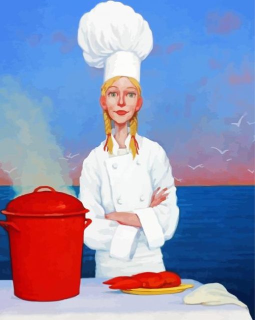 Girl Chef Cooking Seafood Diamond Paintings