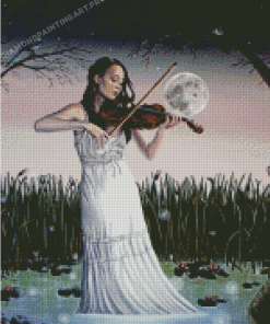 Girl Playing Violin In Moonlight Diamond Paintings