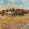 Herd Of Buffalo And Indians Diamond Painting