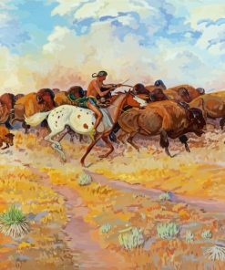 Herd Of Buffalo And Indians Diamond Painting