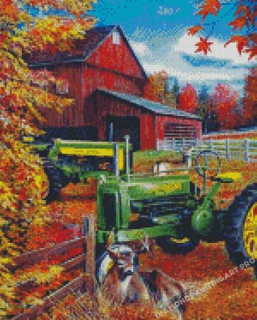 John Deere Trekker Autumn Farm Diamond Paintings