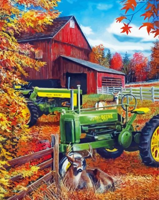 John Deere Trekker Autumn Farm Diamond Paintings