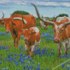 Longhorns In Texas Bluebonnet Diamond Painting