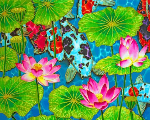 Lotus Flowers And Koi Fish Diamond Paintings