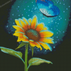 Magical Blue Butterfly On Sunflower Diamond Painting