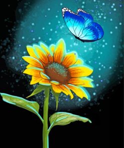 Magical Blue Butterfly On Sunflower Diamond Painting