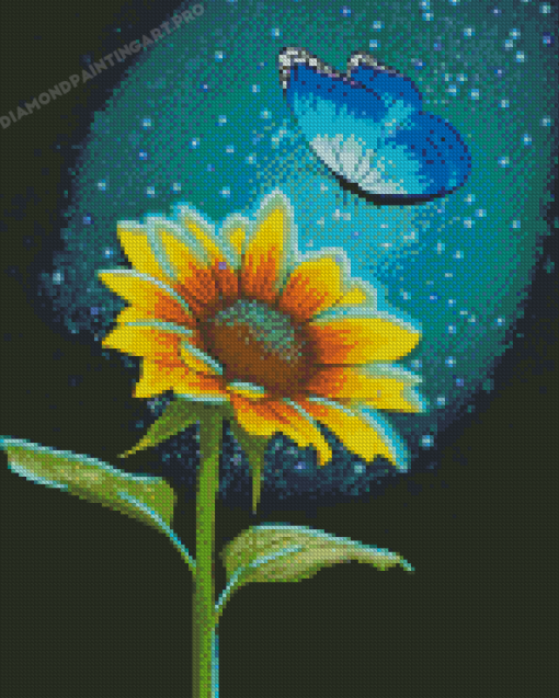 Magical Blue Butterfly On Sunflower Diamond Painting