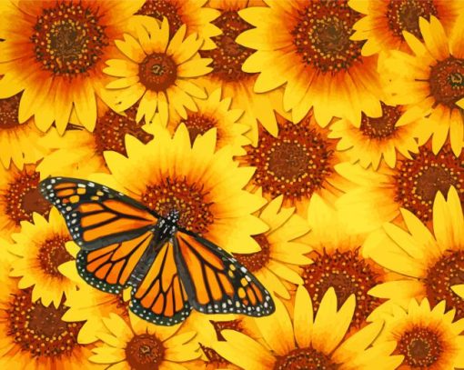 Monarch Butterfly On Sunflowers Diamond Painting