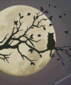 Moonlight Cat On Branch Of Tree Diamond Paintings