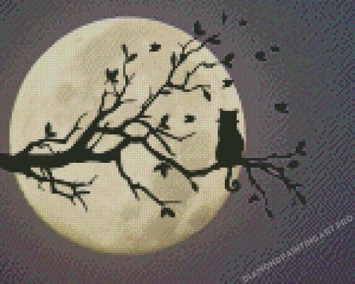 Moonlight Cat On Branch Of Tree Diamond Paintings