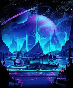 Neon Space City Diamond Paintings