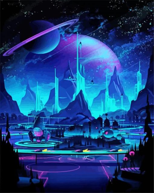 Neon Space City Diamond Paintings