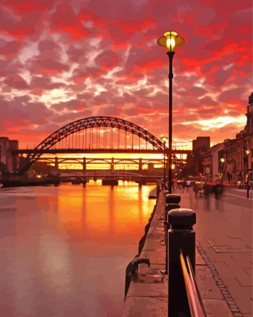 Newcastle Upon Tyne City In England At Sunset Diamond Painting