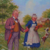 Old Couple Picking Flowers In Field Diamond Painting