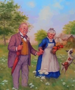 Old Couple Picking Flowers In Field Diamond Painting