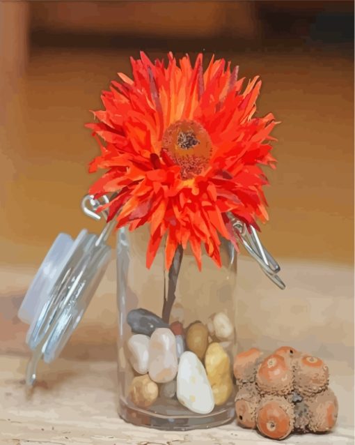 Orange Flower In Jar Diamond Painting