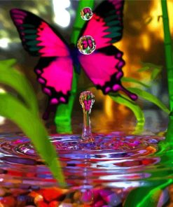 Pink Butterfly On Water Diamond Paintings