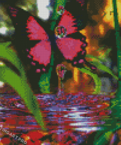 Pink Butterfly On Water Diamond Paintings