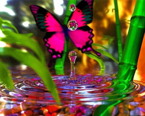 Pink Butterfly On Water Diamond Paintings