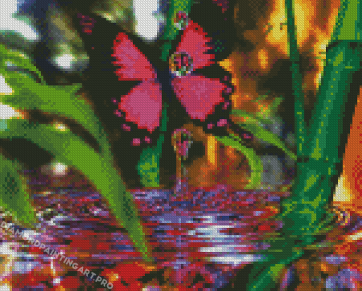 Pink Butterfly On Water Diamond Paintings