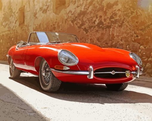 Red Jaguar E Type Car Diamond Paintings