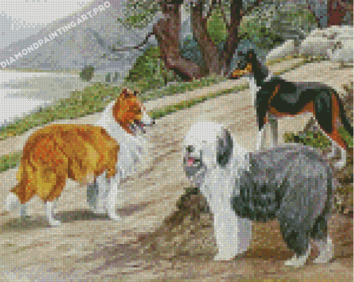 Sheep And Dogs Diamond Paintings