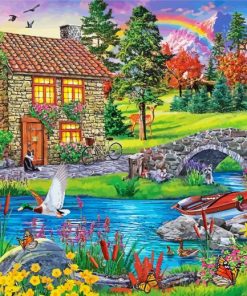 Spring Stone Cabin Diamond Painting