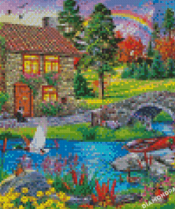 Spring Stone Cabin Diamond Painting